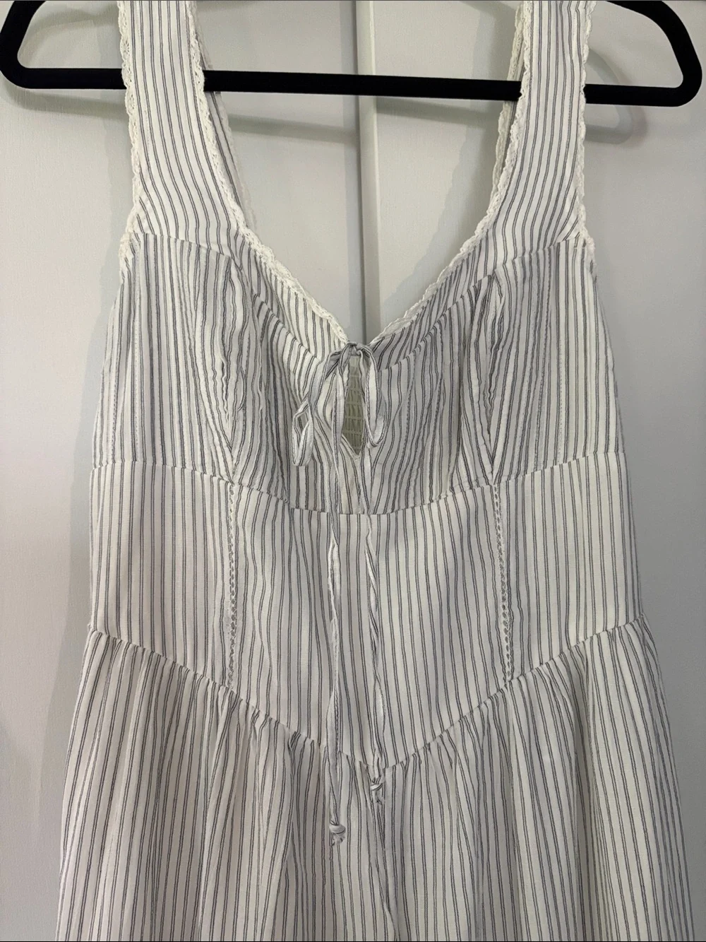 NWT American Eagle Medium 100% Cotton Corset Jumpsuit Wide Leg White Pinstripe